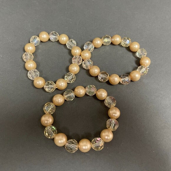 Champagne Clear Beaded Stretch Bracelets Lot of 3 - Picture 3 of 3